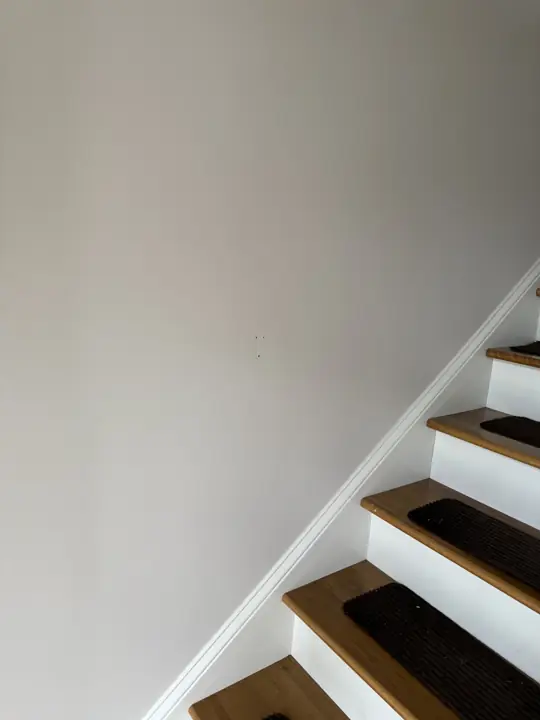 Light gray stairwell wall above white stair skirt trim in Hixson, TN