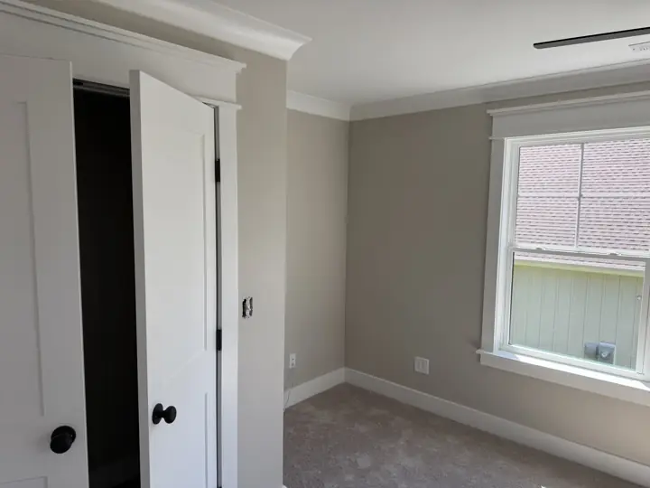 Greige bedroom walls with white closet doors and window trim, Soddy-Daisy, TN