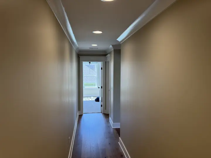 Upstairs hallway with greige walls and white crown molding, Soddy-Daisy, TN