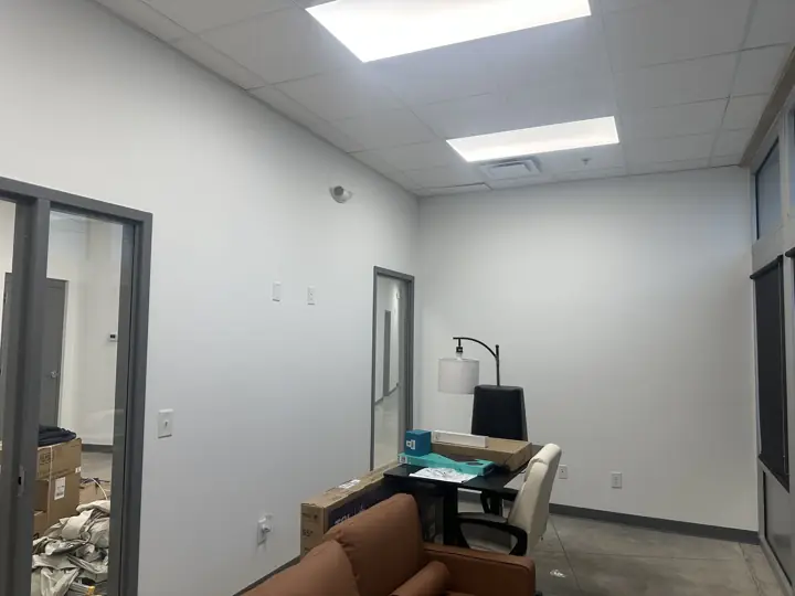 Private office with freshly painted white walls and interior window frame in North Chattanooga, TN
