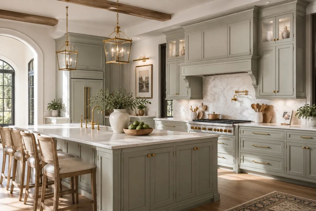 Freshly painted white kitchen cabinets in a Chattanooga home with a smooth, sprayed factory finish