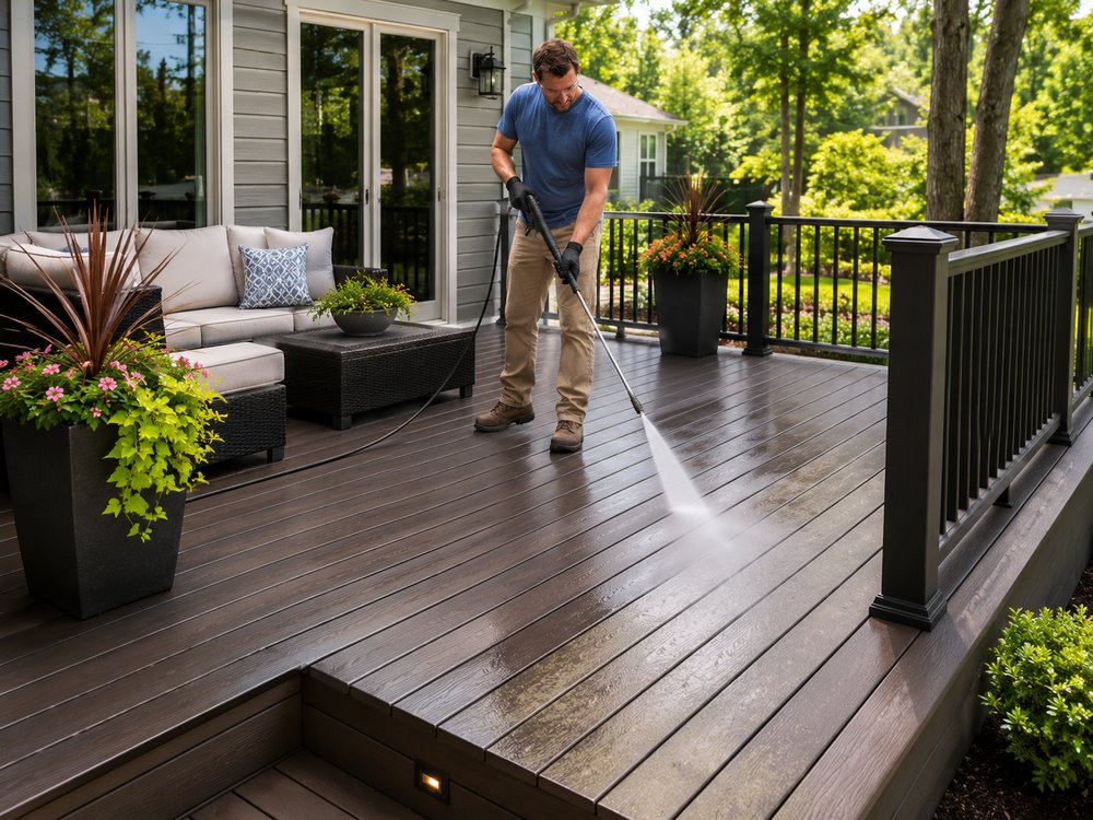 Before and after deck stain restoration in Chattanooga
