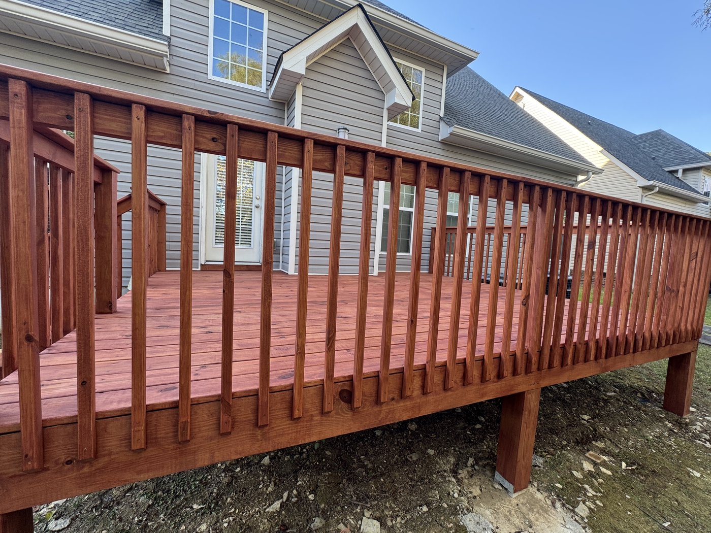 Finished deck stain on walking surface