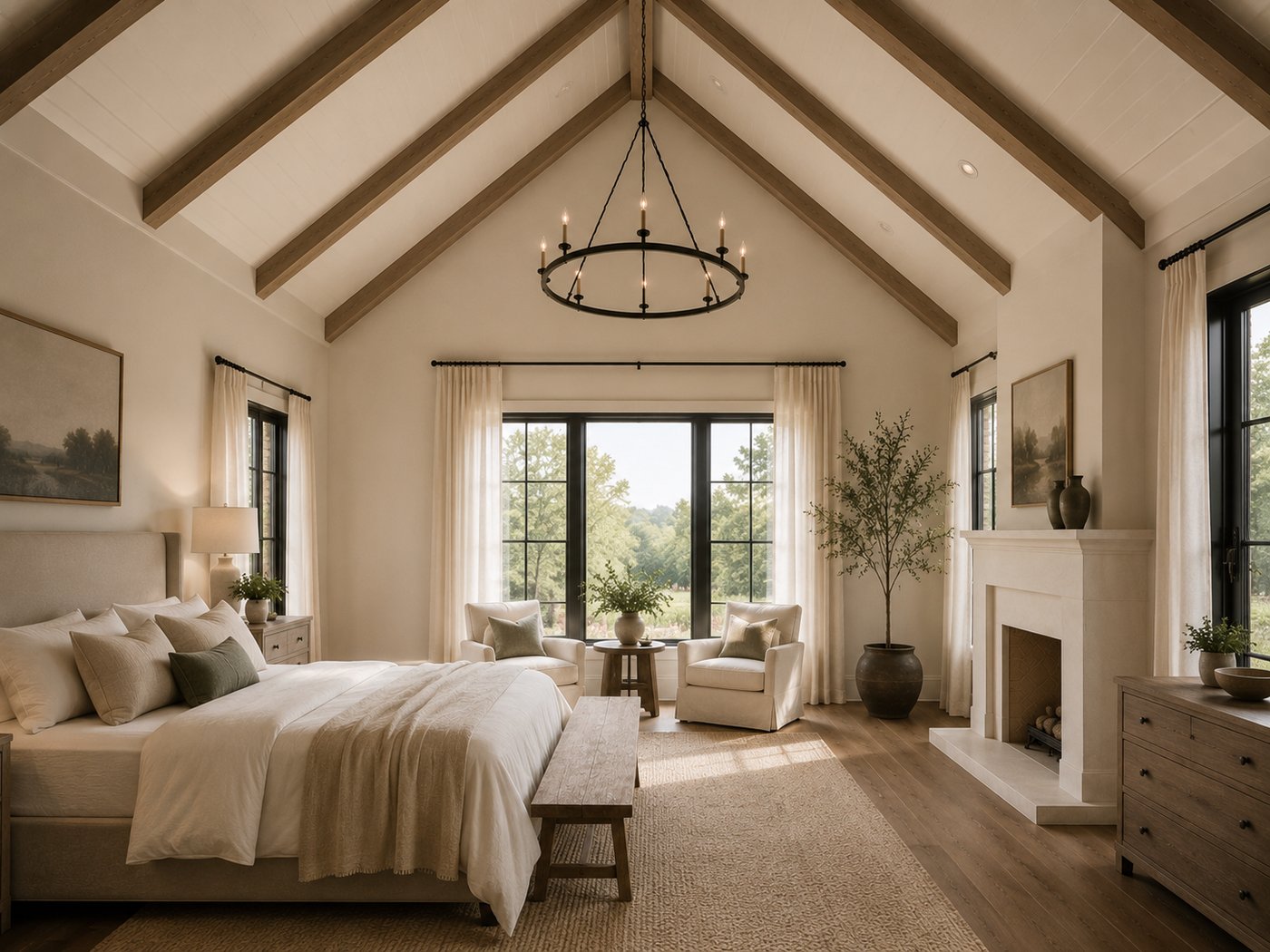 Premium Chattanooga master bedroom with vaulted beam ceiling — the kind of finish you get when you hire the right painting company
